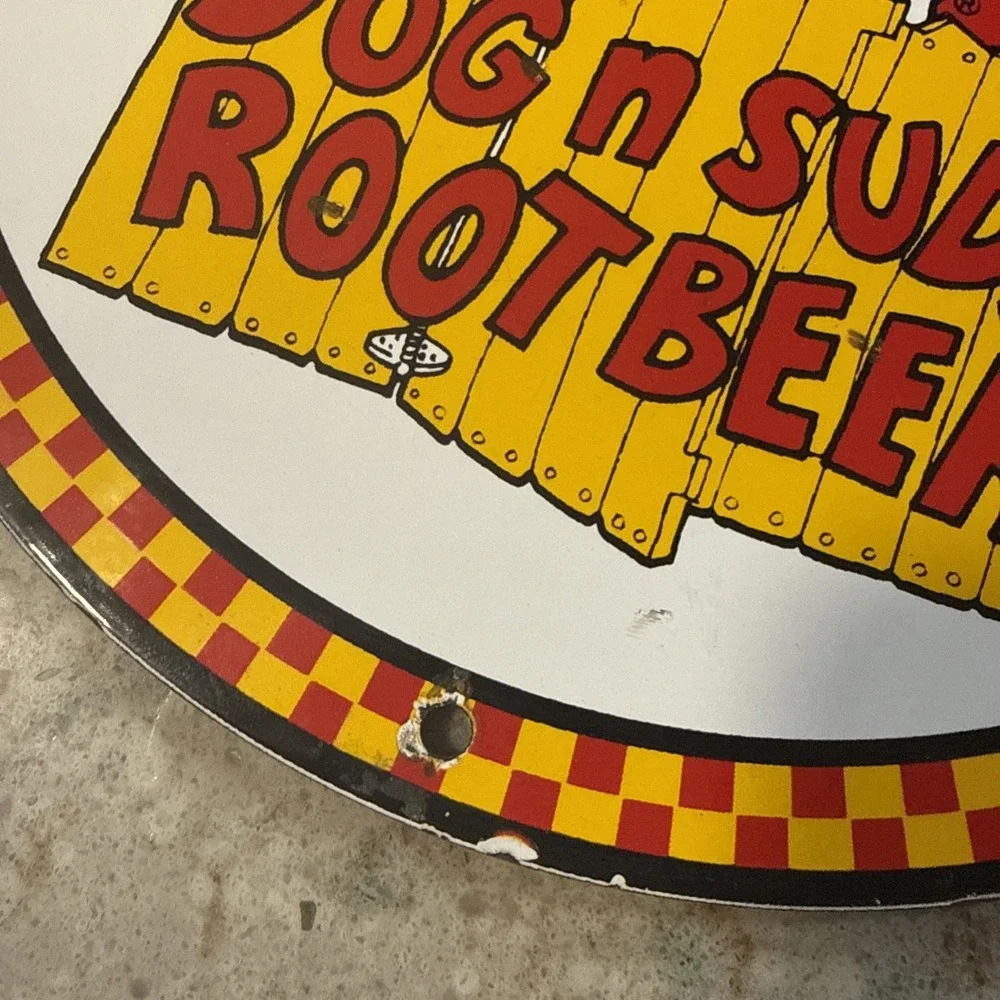 VINTAGE DOG N SUDS PORCELAIN SIGN ROOT BEER‎ BURGER KING PEPSI COKE  GAS OIL